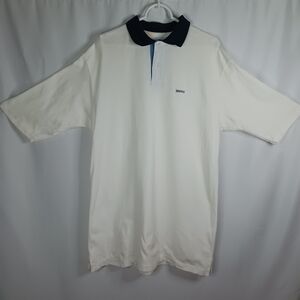Enyce White with Navy Collar, Blue Placket Short Sleeve Polo T-shirt.